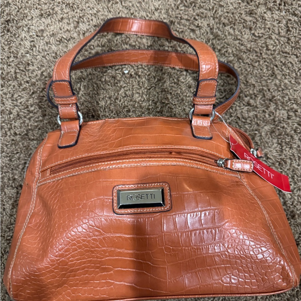 Rosetti Brown Croc-Embossed Shoulder Bag
